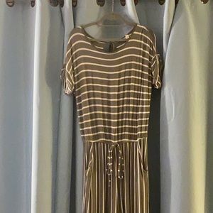 Striped White and Gray Jumpsuit with keyhole back